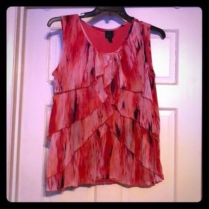 Coral and Black Ruffle Sleeveless Top